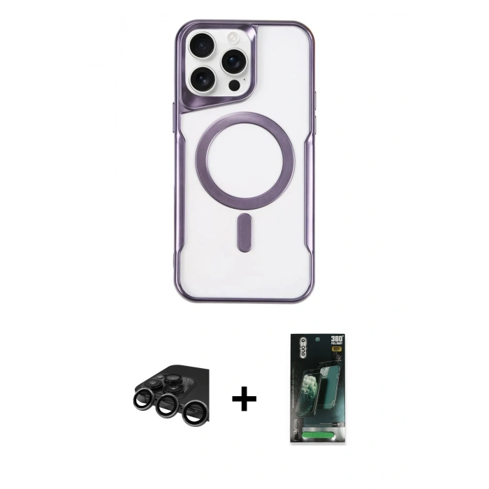 MARSİLYAN™- iPhone 15 Pro Kılıf Yadigar Klasik Özel Seri - Siyah 360 Mat Full Body Arka Koruyucu + Raze Metal Kamera Lens - TMGI