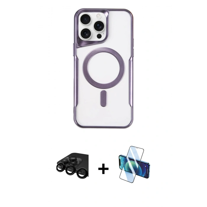 MARSİLYAN™- iPhone 15 Pro Kılıf Yadigar Klasik Özel Seri - Siyah 3D Antistatik Cam Ekran Koruyucu + Raze Metal Kamera Lens - SH