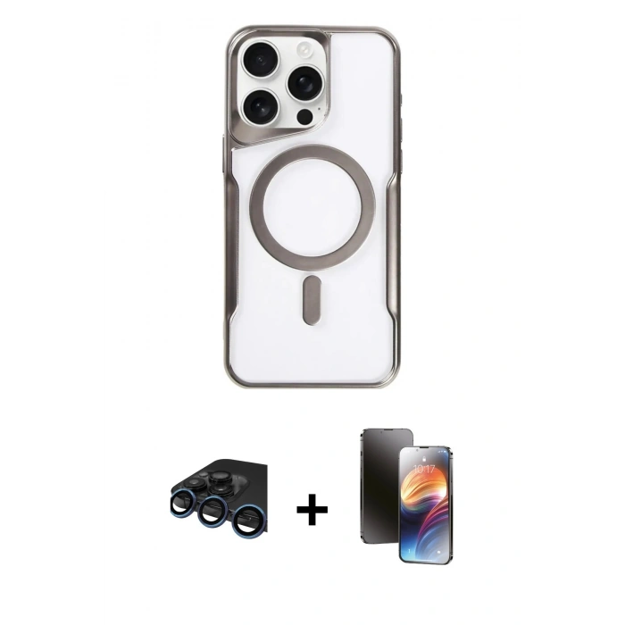 MARSİLYAN™- iPhone 15 Pro Kılıf Yadigar Klasik Özel Seri - Siyah 3D Antistatik Mat Seramik Nano Ekran Koruyucu + Raze Metal Kamera Lens - LT