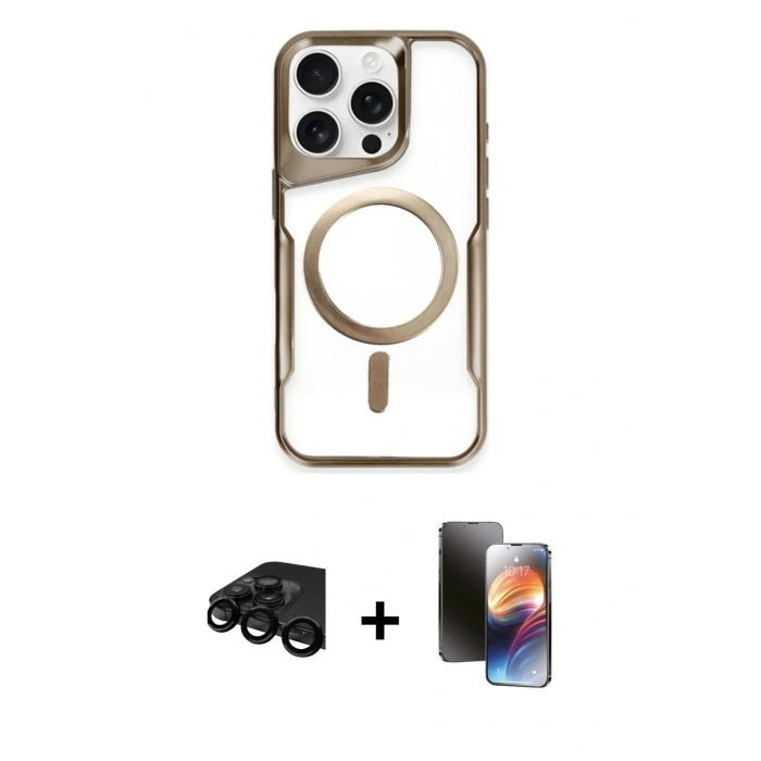MARSİLYAN™- iPhone 15 Pro Kılıf Yadigar Klasik Özel Seri - Siyah 3D Antistatik Mat Seramik Nano Ekran Koruyucu + Raze Metal Kamera Lens - SH