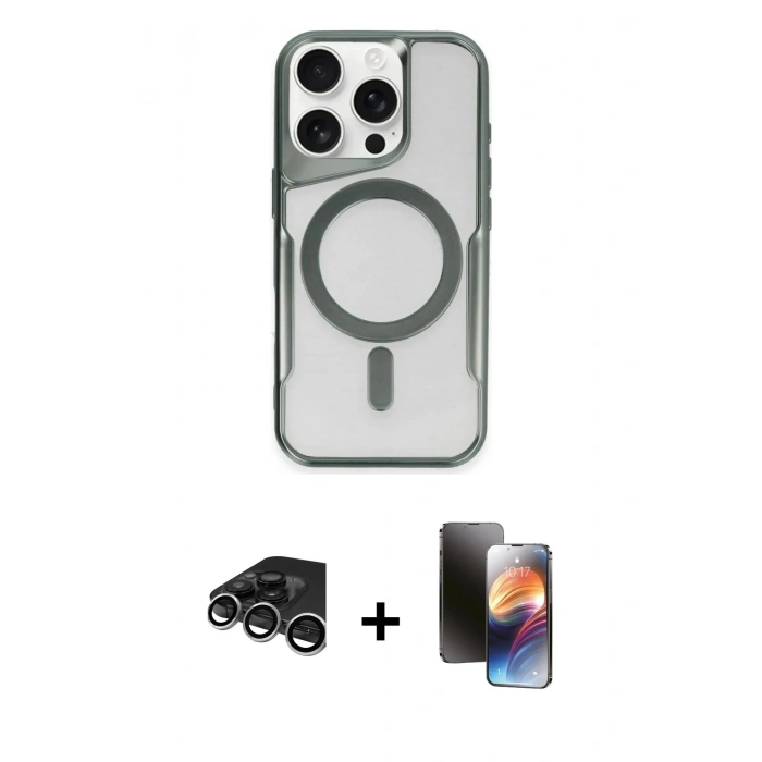 MARSİLYAN™- iPhone 15 Pro Kılıf Yadigar Klasik Özel Seri - Siyah 3D Antistatik Mat Seramik Nano Ekran Koruyucu + Raze Metal Kamera Lens - GS