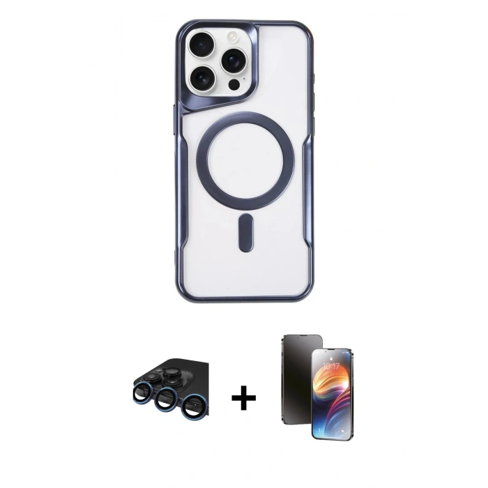 MARSİLYAN™- iPhone 15 Pro Kılıf Yadigar Klasik Özel Seri - Siyah 3D Antistatik Mat Seramik Nano Ekran Koruyucu + Raze Metal Kamera Lens - LT