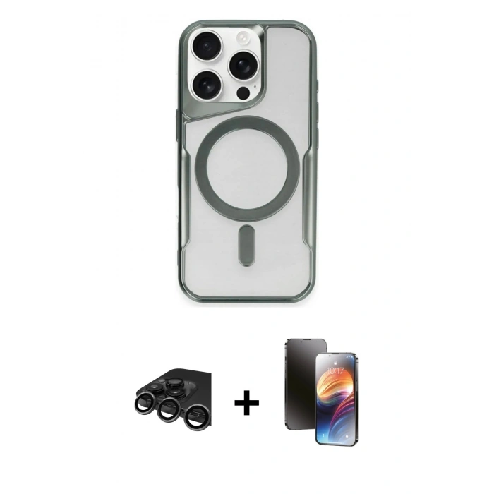 MARSİLYAN™- iPhone 15 Pro Kılıf Yadigar Klasik Özel Seri - Siyah 3D Antistatik Mat Seramik Nano Ekran Koruyucu + Raze Metal Kamera Lens - TMGI