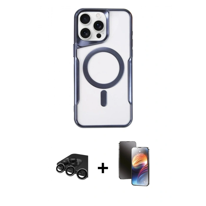 MARSİLYAN™- iPhone 15 Pro Kılıf Yadigar Klasik Özel Seri - Siyah 3D Antistatik Mat Seramik Nano Ekran Koruyucu + Raze Metal Kamera Lens - TMGI