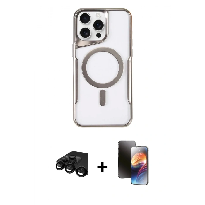 MARSİLYAN™- iPhone 15 Pro Kılıf Yadigar Klasik Özel Seri - Siyah 3D Antistatik Mat Seramik Nano Ekran Koruyucu + Raze Metal Kamera Lens - SH