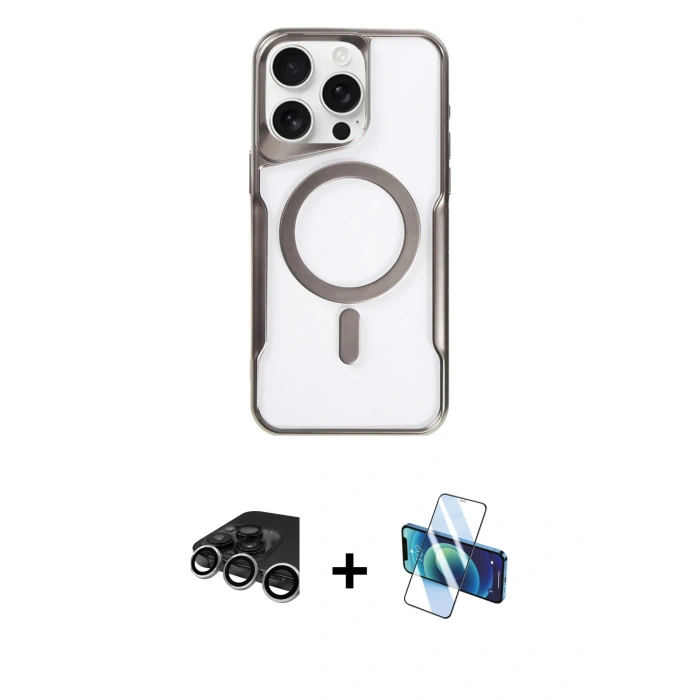 MARSİLYAN™- iPhone 15 Pro Kılıf Yadigar Klasik Özel Seri - Siyah 3D Antistatik Seramik Nano Ekran Koruyucu + Raze Metal Kamera Lens - GS