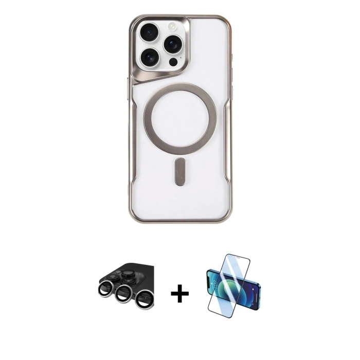 MARSİLYAN™- iPhone 15 Pro Kılıf Yadigar Klasik Özel Seri - Siyah 3D Antistatik Seramik Nano Ekran Koruyucu + Raze Metal Kamera Lens - GS