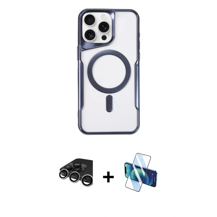 MARSİLYAN™- iPhone 15 Pro Kılıf Yadigar Klasik Özel Seri - Siyah 3D Antistatik Seramik Nano Ekran Koruyucu + Raze Metal Kamera Lens - GS