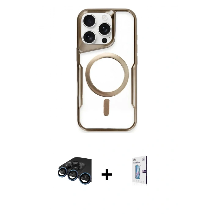 MARSİLYAN™- iPhone 15 Pro Kılıf Yadigar Klasik Özel Seri - Siyah Bilvis 0.18mm Plus Cam Ekran Koruyucu + Lacivert Raze Metal Kamera Lens