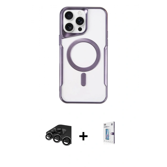 MARSİLYAN™- iPhone 15 Pro Kılıf Yadigar Klasik Özel Seri - Siyah Bilvis 0.18mm Plus Cam Ekran Koruyucu + Raze Metal Kamera Lens - TMGI