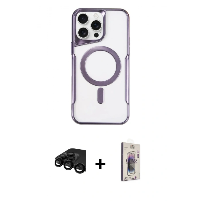MARSİLYAN™- iPhone 15 Pro Kılıf Yadigar Klasik Özel Seri - Siyah Bilvis 3D Cam Ekran Koruyucu + Raze Metal Kamera Lens - SH