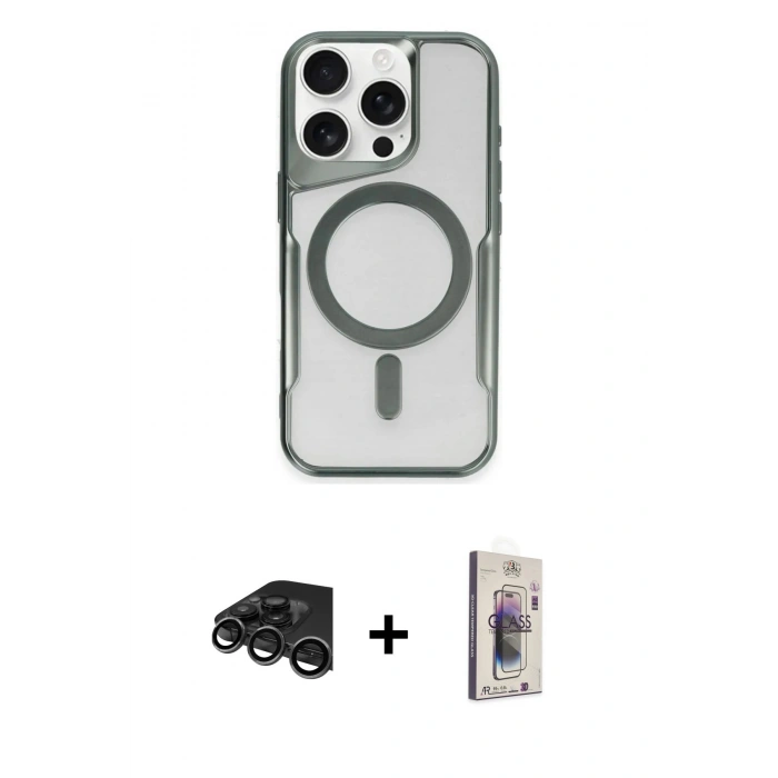 MARSİLYAN™- iPhone 15 Pro Kılıf Yadigar Klasik Özel Seri - Siyah Bilvis 3D Cam Ekran Koruyucu + Raze Metal Kamera Lens - TMGI