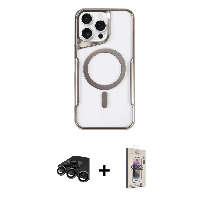 MARSİLYAN™- iPhone 15 Pro Kılıf Yadigar Klasik Özel Seri - Siyah Bilvis 3D Cam Ekran Koruyucu + Raze Metal Kamera Lens - TMGI