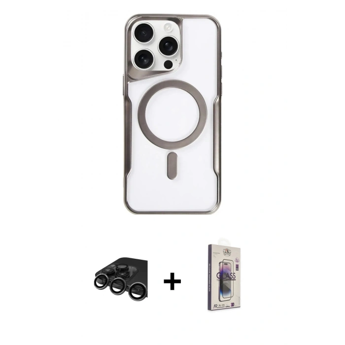 MARSİLYAN™- iPhone 15 Pro Kılıf Yadigar Klasik Özel Seri - Siyah Bilvis 3D Cam Ekran Koruyucu + Raze Metal Kamera Lens - TMGI