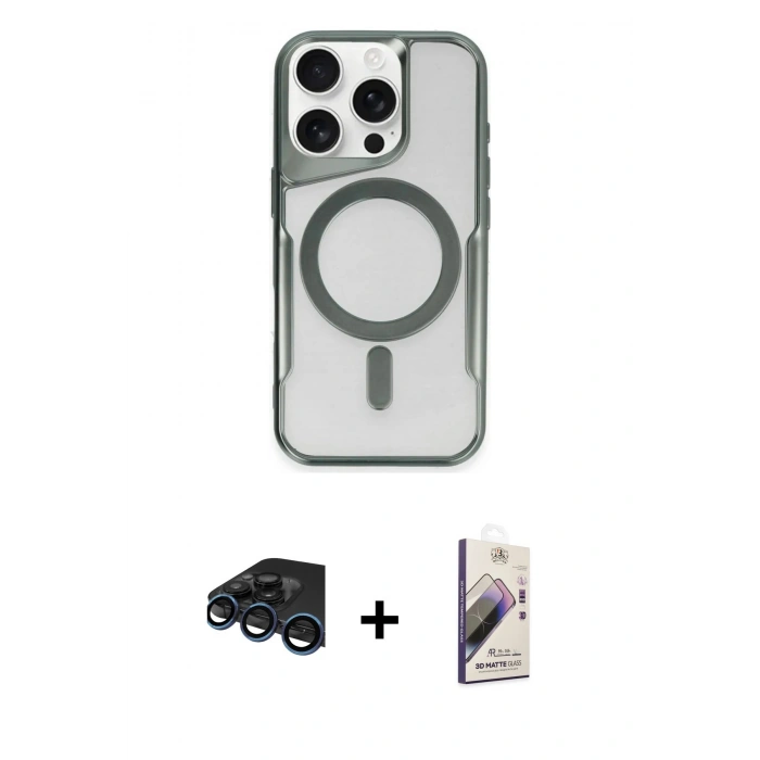 MARSİLYAN™- iPhone 15 Pro Kılıf Yadigar Klasik Özel Seri - Siyah Bilvis 3D Mat Cam Ekran Koruyucu + Raze Metal Kamera Lens - LT