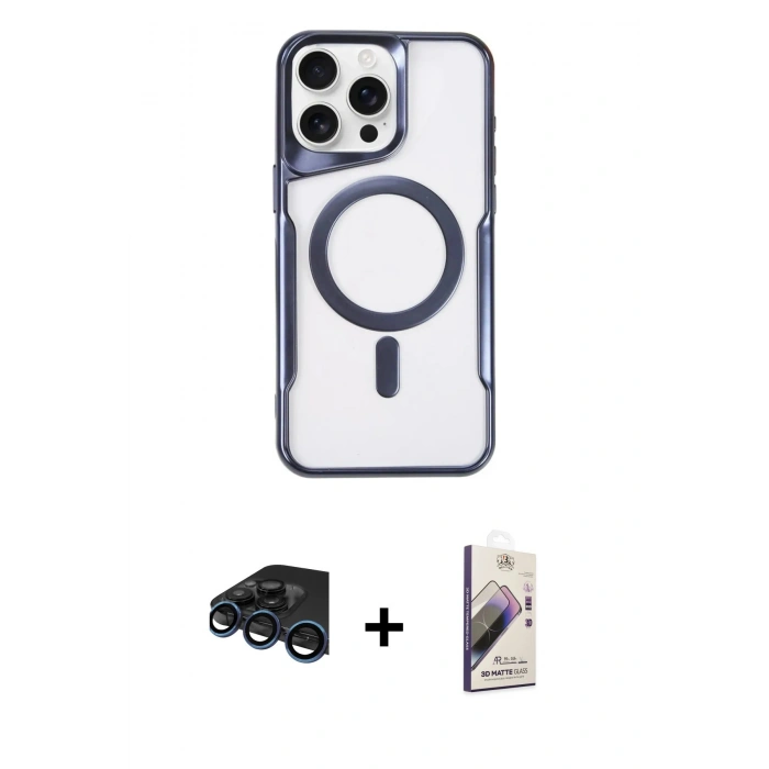 MARSİLYAN™- iPhone 15 Pro Kılıf Yadigar Klasik Özel Seri - Siyah Bilvis 3D Mat Cam Ekran Koruyucu + Raze Metal Kamera Lens - LT