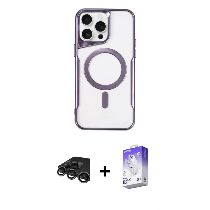 MARSİLYAN™- iPhone 15 Pro Kılıf Yadigar Klasik Özel Seri - Siyah Bilvis 5in1 3D Magic Cam Ekran Koruyucu + Raze Metal Kamera Lens - TMGI