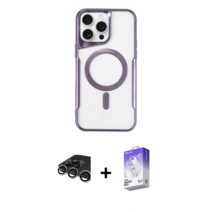 MARSİLYAN™- iPhone 15 Pro Kılıf Yadigar Klasik Özel Seri - Siyah Bilvis 5in1 3D Magic Cam Ekran Koruyucu + Raze Metal Kamera Lens - GS