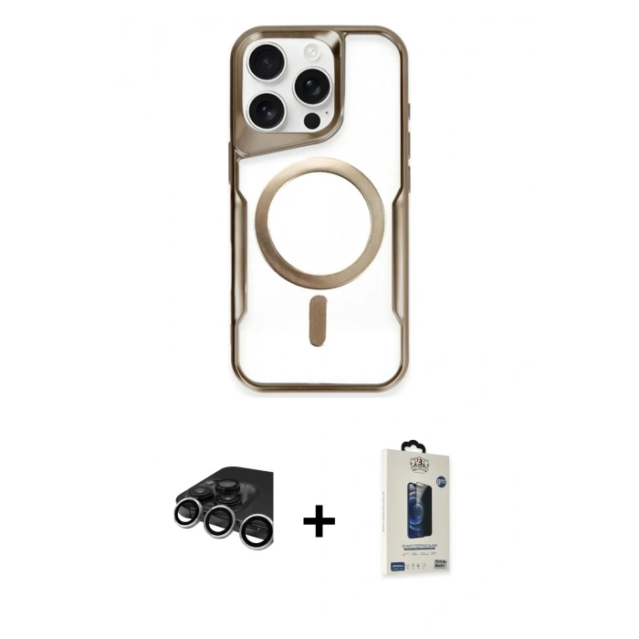 MARSİLYAN™- iPhone 15 Pro Kılıf Yadigar Klasik Özel Seri - Siyah Bilvis Hayalet Cam Ekran Koruyucu + Raze Metal Kamera Lens - GS