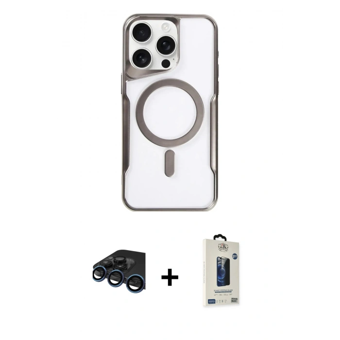 MARSİLYAN™- iPhone 15 Pro Kılıf Yadigar Klasik Özel Seri - Siyah Bilvis Hayalet Cam Ekran Koruyucu + Raze Metal Kamera Lens - LT