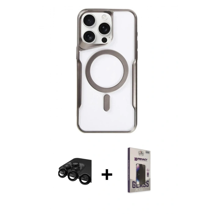 MARSİLYAN™- iPhone 15 Pro Kılıf Yadigar Klasik Özel Seri - Siyah Bilvis Hayalet Cam Ekran Koruyucu + Raze Metal Kamera Lens - SH