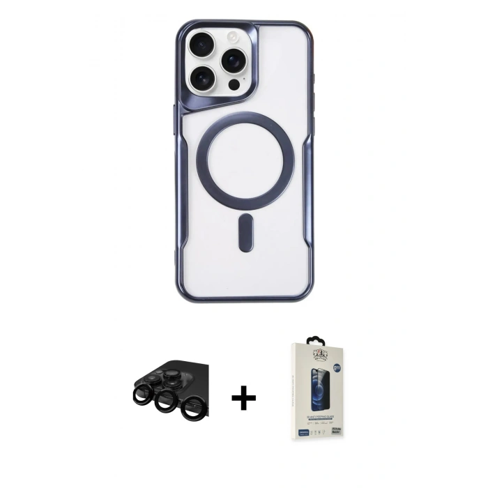 MARSİLYAN™- iPhone 15 Pro Kılıf Yadigar Klasik Özel Seri - Siyah Bilvis Hayalet Cam Ekran Koruyucu + Raze Metal Kamera Lens - SH