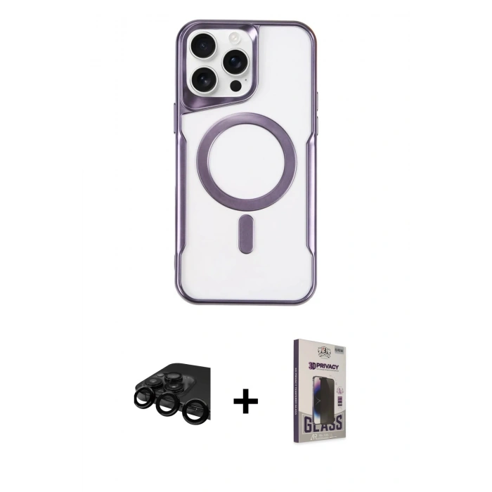 MARSİLYAN™- iPhone 15 Pro Kılıf Yadigar Klasik Özel Seri - Siyah Bilvis Hayalet Cam Ekran Koruyucu + Raze Metal Kamera Lens - SH