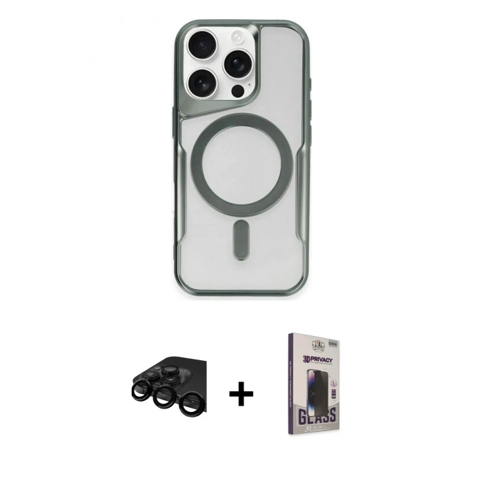 MARSİLYAN™- iPhone 15 Pro Kılıf Yadigar Klasik Özel Seri - Siyah Bilvis Hayalet Cam Ekran Koruyucu + Raze Metal Kamera Lens - SH