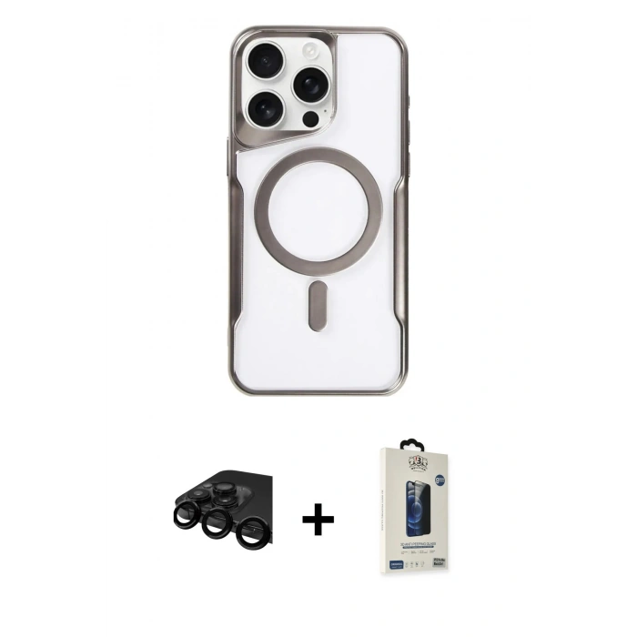 MARSİLYAN™- iPhone 15 Pro Kılıf Yadigar Klasik Özel Seri - Siyah Bilvis Hayalet Cam Ekran Koruyucu + Raze Metal Kamera Lens - SH