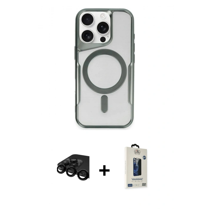 MARSİLYAN™- iPhone 15 Pro Kılıf Yadigar Klasik Özel Seri - Siyah Bilvis Hayalet Cam Ekran Koruyucu + Raze Metal Kamera Lens - SH