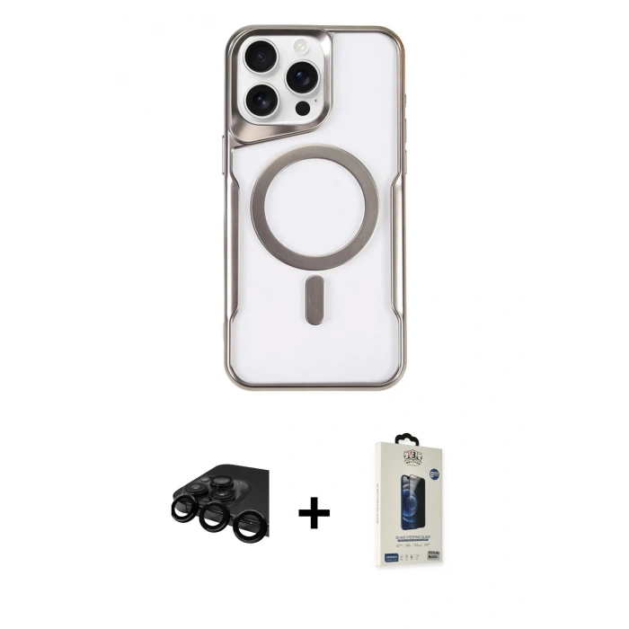 MARSİLYAN™- iPhone 15 Pro Kılıf Yadigar Klasik Özel Seri - Siyah Bilvis Hayalet Cam Ekran Koruyucu + Raze Metal Kamera Lens - SH