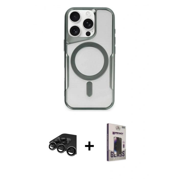 MARSİLYAN™- iPhone 15 Pro Kılıf Yadigar Klasik Özel Seri - Siyah Bilvis Hayalet Cam Ekran Koruyucu + Raze Metal Kamera Lens - TMGI