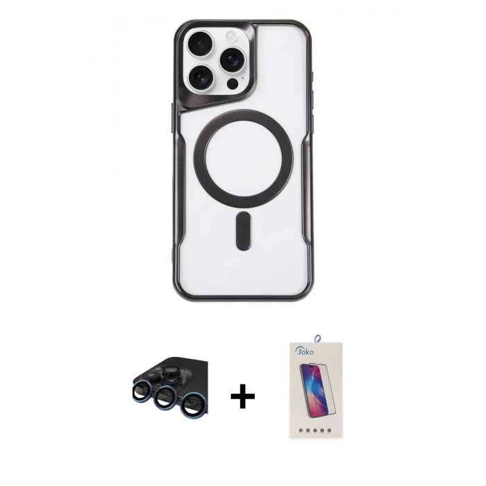 MARSİLYAN™- iPhone 15 Pro Kılıf Yadigar Klasik Özel Seri - Siyah Joko 5D Cam + Raze Metal Kamera Lens - LT