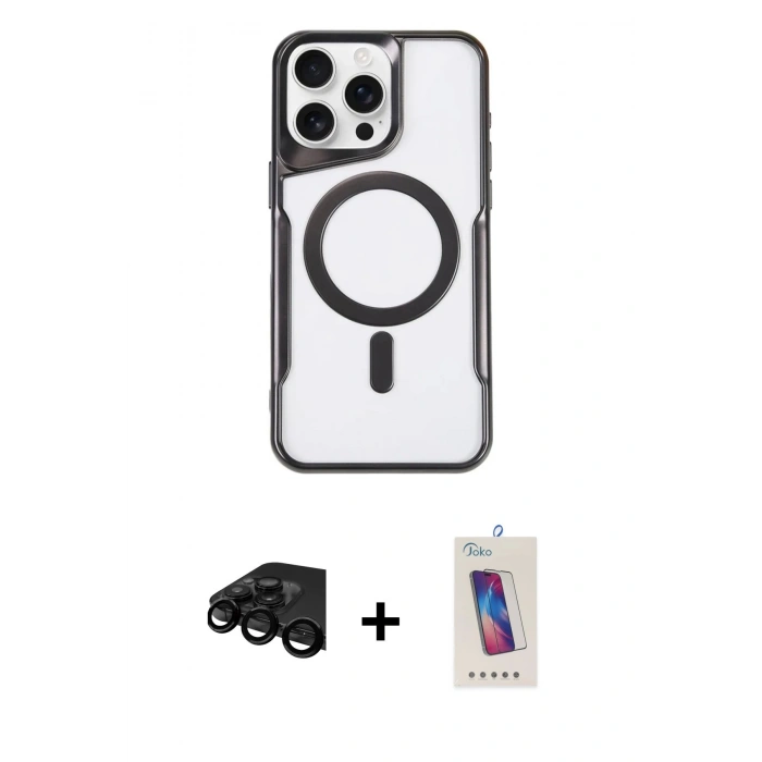MARSİLYAN™- iPhone 15 Pro Kılıf Yadigar Klasik Özel Seri - Siyah Joko 5D Cam + Raze Metal Kamera Lens - SH
