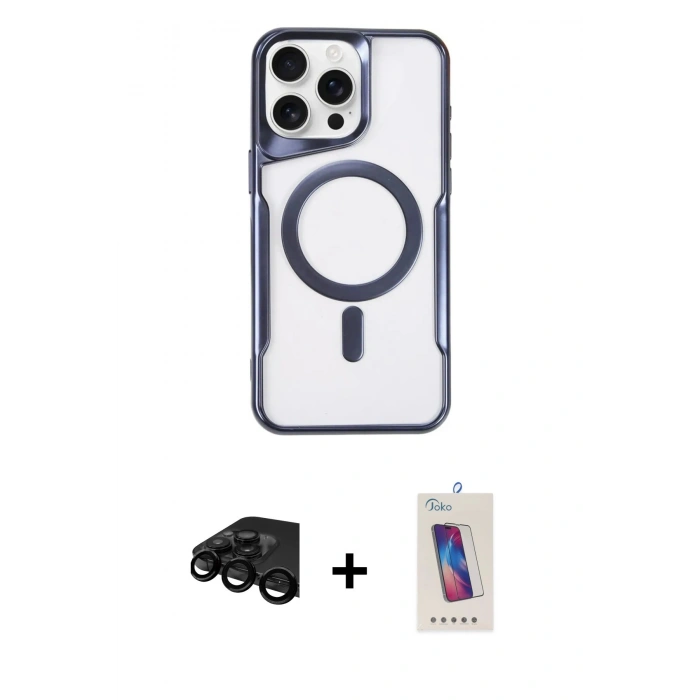 MARSİLYAN™- iPhone 15 Pro Kılıf Yadigar Klasik Özel Seri - Siyah Joko 5D Cam + Raze Metal Kamera Lens - SH