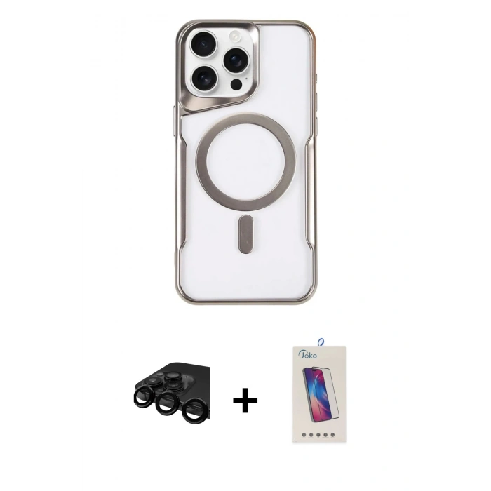 MARSİLYAN™- iPhone 15 Pro Kılıf Yadigar Klasik Özel Seri - Siyah Joko 5D Cam + Raze Metal Kamera Lens - SH