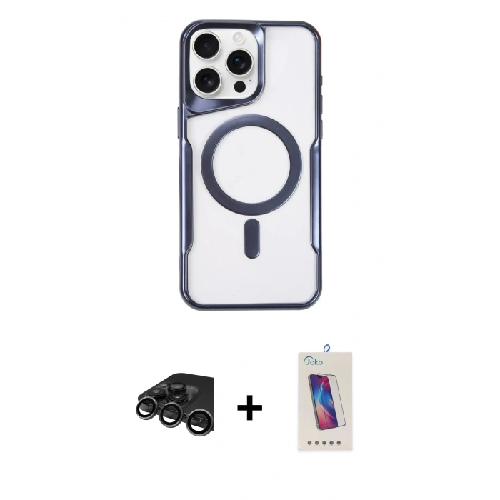 MARSİLYAN™- iPhone 15 Pro Kılıf Yadigar Klasik Özel Seri - Siyah Joko 5D Cam + Raze Metal Kamera Lens - TMGI