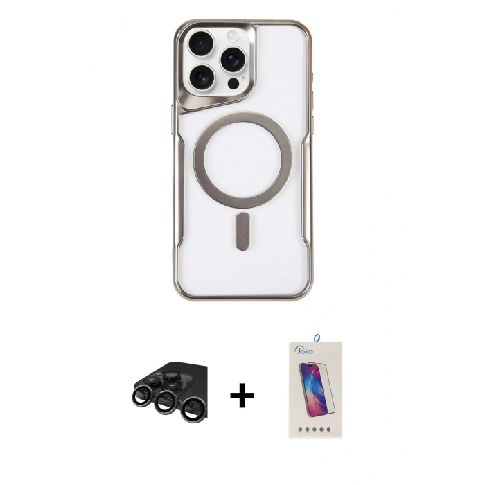 MARSİLYAN™- iPhone 15 Pro Kılıf Yadigar Klasik Özel Seri - Siyah Joko 5D Cam + Raze Metal Kamera Lens - TMGI