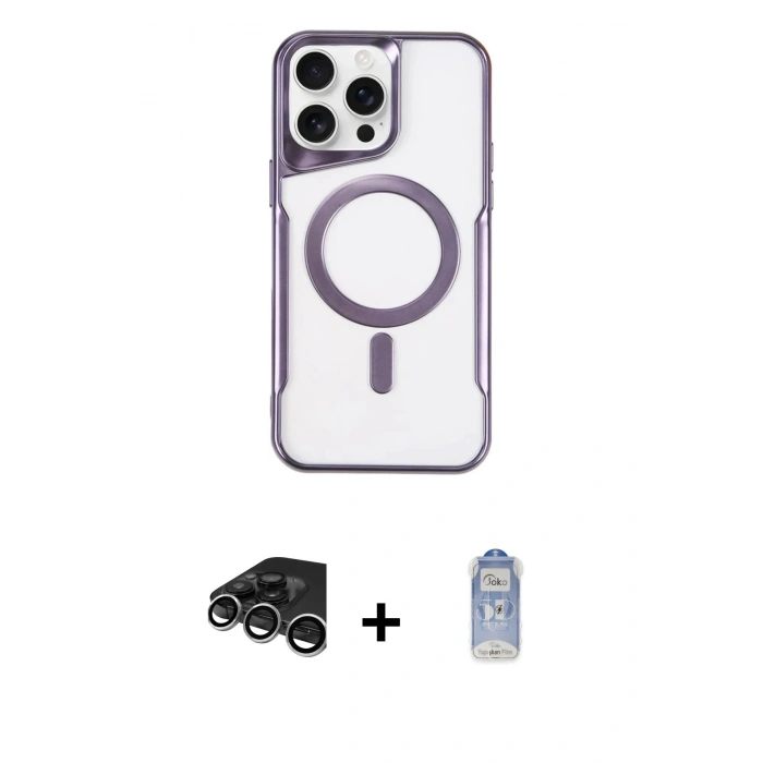 MARSİLYAN™- iPhone 15 Pro Kılıf Yadigar Klasik Özel Seri - Siyah Joko Magic 5D Cam + Raze Metal Kamera Lens - GS