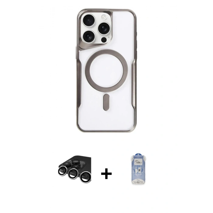 MARSİLYAN™- iPhone 15 Pro Kılıf Yadigar Klasik Özel Seri - Siyah Joko Magic 5D Cam + Raze Metal Kamera Lens - GS