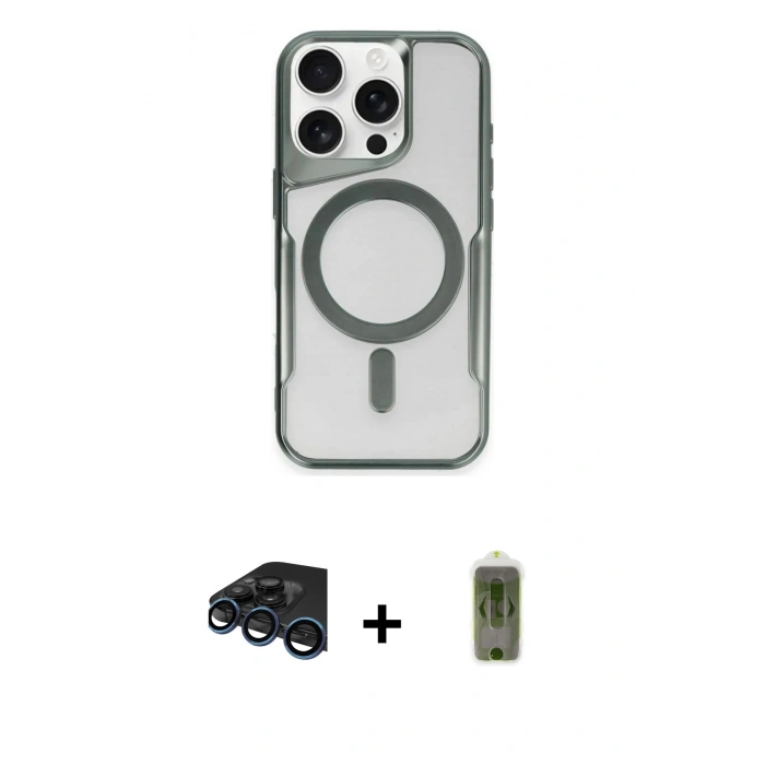 MARSİLYAN™- iPhone 15 Pro Kılıf Yadigar Klasik Özel Seri - Siyah Joko Magic 5D Hayalet Cam + Lacivert Raze Metal Kamera Lens