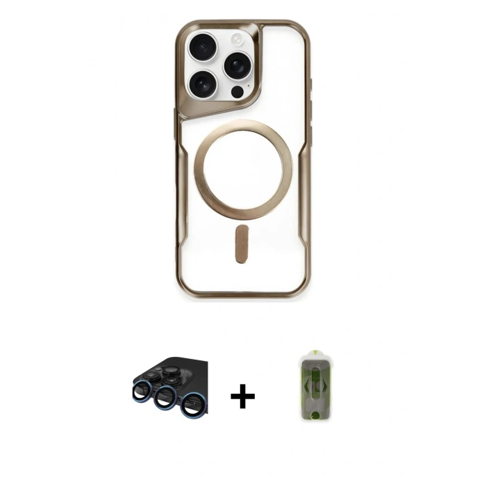 MARSİLYAN™- iPhone 15 Pro Kılıf Yadigar Klasik Özel Seri - Siyah Joko Magic 5D Hayalet Cam + Raze Metal Kamera Lens - LT