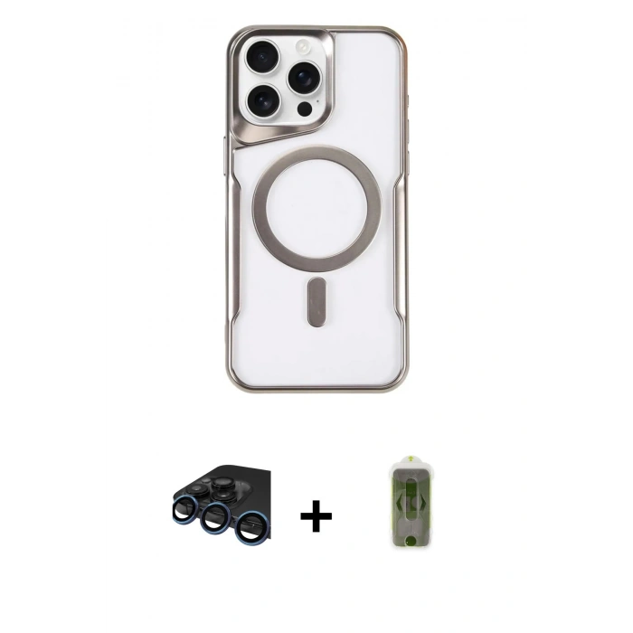 MARSİLYAN™- iPhone 15 Pro Kılıf Yadigar Klasik Özel Seri - Siyah Joko Magic 5D Hayalet Cam + Raze Metal Kamera Lens - LT