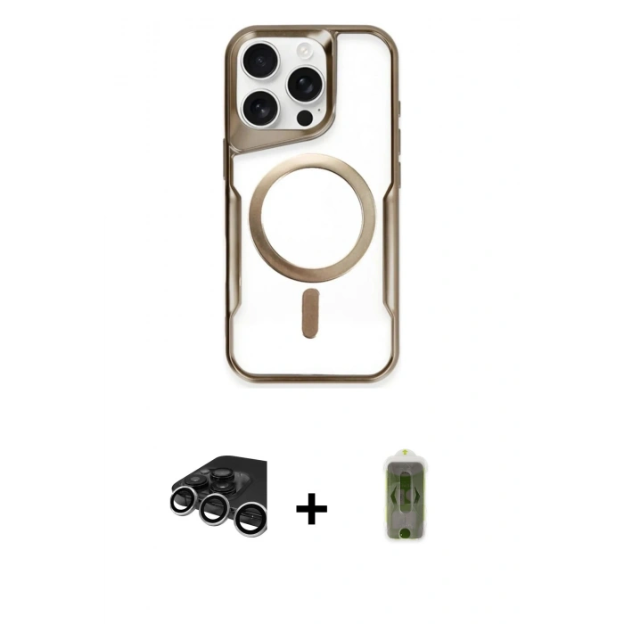 MARSİLYAN™- iPhone 15 Pro Kılıf Yadigar Klasik Özel Seri - Siyah Joko Magic 5D Hayalet Cam + Raze Metal Kamera Lens - GS