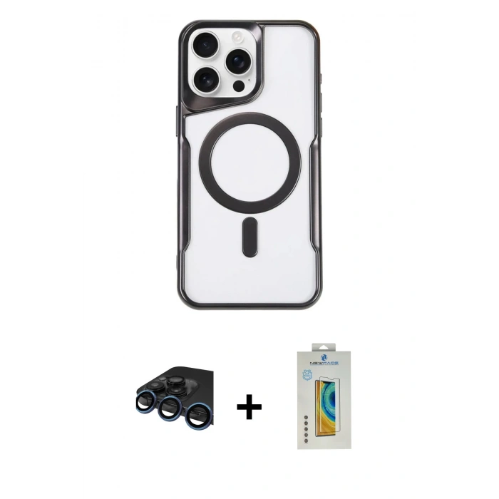 MARSİLYAN™- iPhone 15 Pro Kılıf Yadigar Klasik Özel Seri - Siyah Polymer Nano Ekran Koruyucu + Raze Metal Kamera Lens - LT