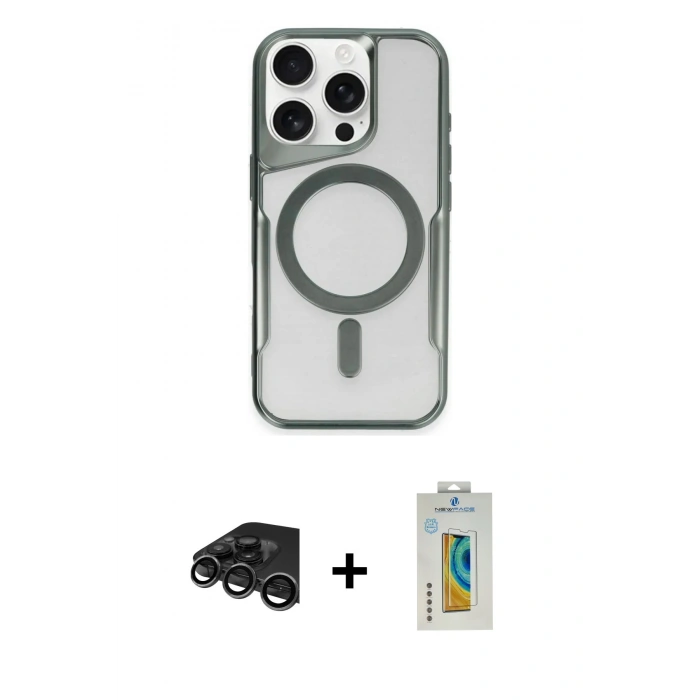 MARSİLYAN™- iPhone 15 Pro Kılıf Yadigar Klasik Özel Seri - Siyah Polymer Nano Ekran Koruyucu + Raze Metal Kamera Lens - TMGI