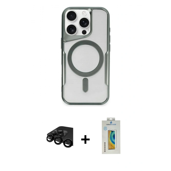 MARSİLYAN™- iPhone 15 Pro Kılıf Yadigar Klasik Özel Seri - Siyah Polymer Nano Ekran Koruyucu + Siyah Raze Metal Kamera Lens
