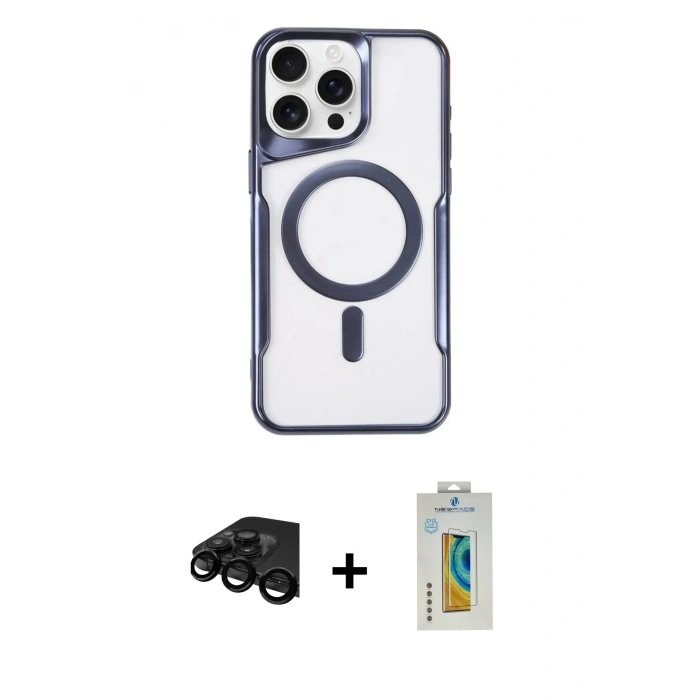 MARSİLYAN™- iPhone 15 Pro Kılıf Yadigar Klasik Özel Seri - Siyah Polymer Nano Ekran Koruyucu + Siyah Raze Metal Kamera Lens