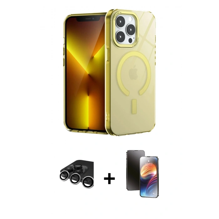 MARSİLYAN™- iPhone 15 Pro Kılıf Yankı Çizgi - Siyah 3D Antistatik Mat Seramik Nano Ekran Koruyucu + Raze Metal Kamera Lens - GS