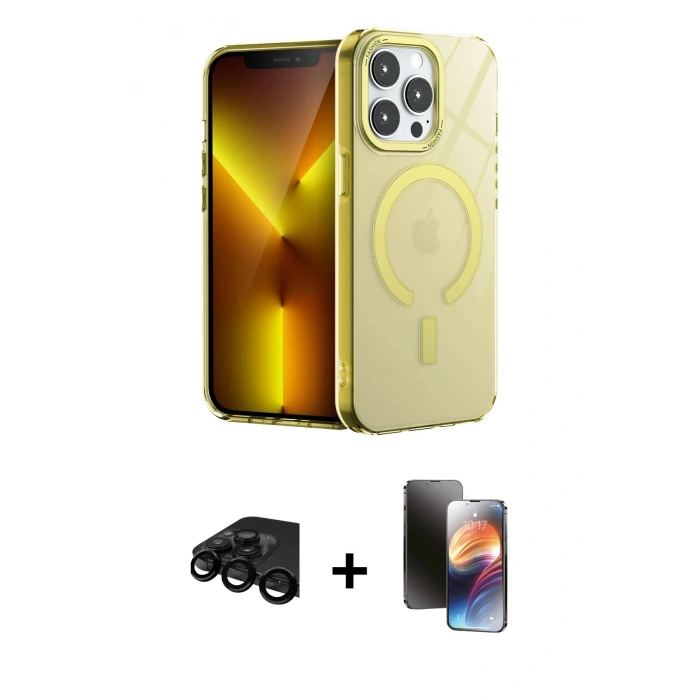 MARSİLYAN™- iPhone 15 Pro Kılıf Yankı Çizgi - Siyah 3D Antistatik Mat Seramik Nano Ekran Koruyucu + Raze Metal Kamera Lens - SH